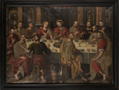 Ecole Italienne du XVII° siècle The Last Supper Original oil on canvas On the reverse...