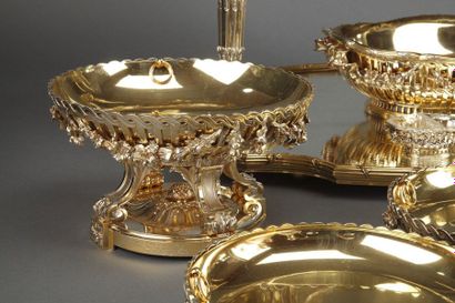 Boin Taburet, fin du XIX° siècle 
Ensemble de décor de table en argent 925/000 doré...