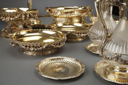 Boin Taburet, fin du XIX° siècle 
Set of 925/000 silver/golden table decorations...