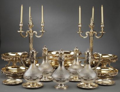 Boin Taburet, fin du XIX° siècle 
Ensemble de décor de table en argent 925/000 doré...