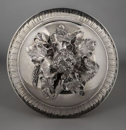 A. AUCOC Oval silver covered tureen richly decorated with medallions and foliage,...