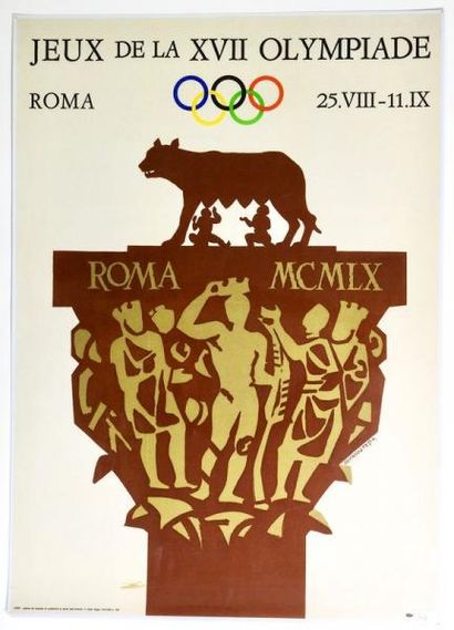 null Rome, 1960. Affiche officielle plastifiée en bon état des jeux de la 17ème olympiade...