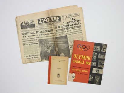 null Melbourne 1956. Trois pièces : a) numéro de L'Equipe, du 19/10/56, 140 athlètes...