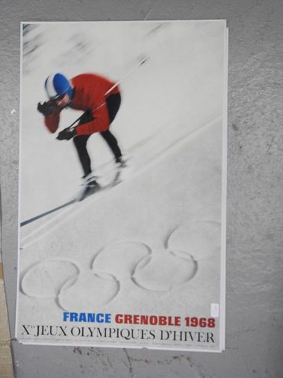 null Grenoble 1968, deux pièces. a) Affiche officielle plastifiée des X° Jeux Olympiques...