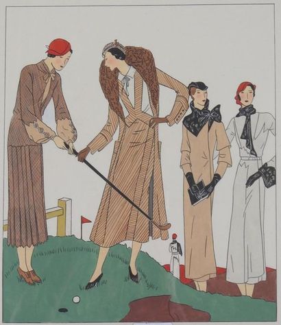null Gravure : la leçon de golf, vers 1930. Ou comment tenir un club...Superbe image...