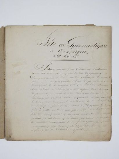 null Manuscrit illustré de la Fête de Gymnastique à Compiègne, le 20 mai 1877. La...