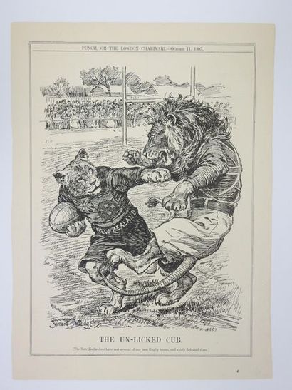 null All Blacks. Illustration tirée de "Punch" (11 octobre 1905), dans le match entre...