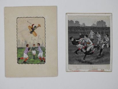 null Rugby sur soie. Deux cpa : a) le derby Stade Français-Racing en 1909 (12x9);...