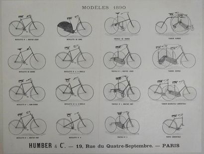 null Affiche catalogue. Cycles Humber. Modèles 1890. 19 rue du 4 septembre, Paris....