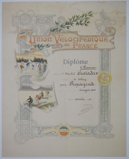 null Diplôme. Diplôme d'honneur de l'UV, attribué en 1923 à Michel Gratadeix, mais...