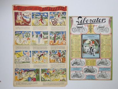 null Deux pièces :a) affichette à entoiler, "L'histoire de la bicyclette", éditée...