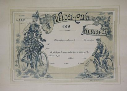 null Deux diplômes originaux entoilés :a) Véloce Club Albigeois, 189...Belle illustration....