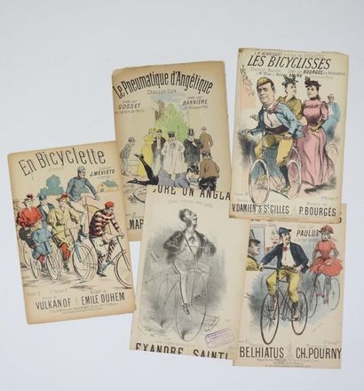 null Chansons illustrées. Cinq petits formats, dont 5 en couleur. a) En bicyclette;...