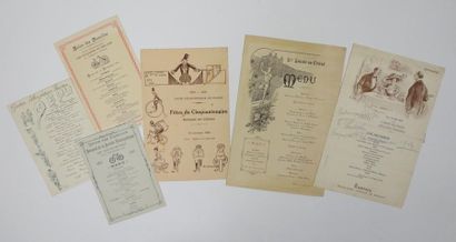 null Menus. Lot de 5 menus a) Les mauve et noir, 1895; b) guidon vélocipédique parisien,...
