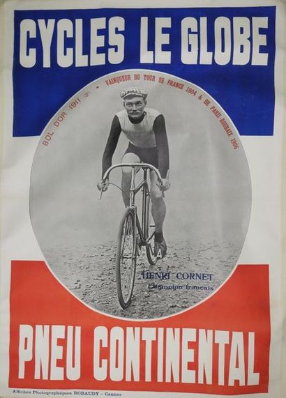 null Affiche originale. Cycles Le Globe, pneu Continental. Autour de Henri Cornet,...