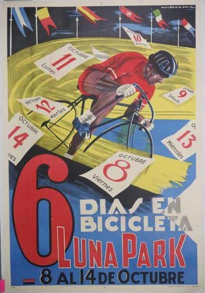 null Affiche entoilée. Six Jours à Luna Park. Dynamique image espagnole vers 1936....