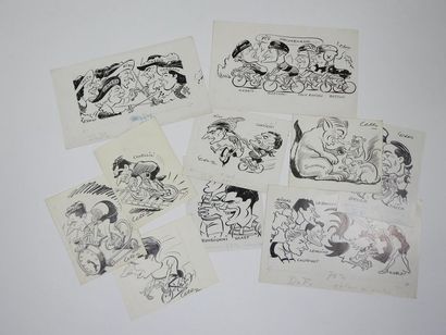 null Caricatures originales. 10 originaux de Cello pour Paris Soir, 1946-49, où l'on...