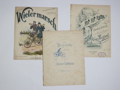 null Trois chansons illustrées années 1890-1895. Grands formats. a) la bicyclette,...