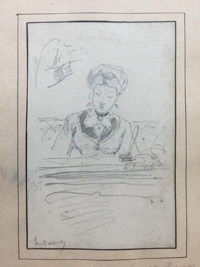 null Henry SOMM (1844-1907): Dessin au crayon sur papier représentant une jeune femme...