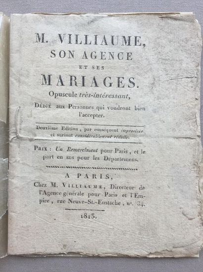 null AGENCE MATRIMONIALE: M. Villiaume, son agence et ses mariages, opuscule très...