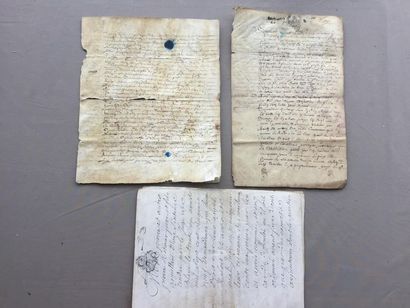 null MANUSCRITS - Réunion de 3 documenst manuscrits sur peau de vélin d'époque XVIIe...