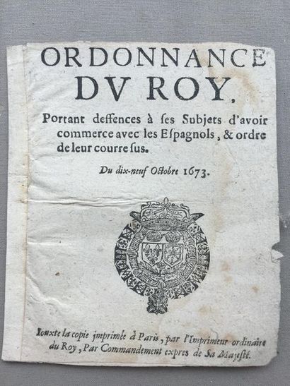 null CORSAIRES - Réunion de deux documents XVIIe: Ordonnance du Roy portant defénse...