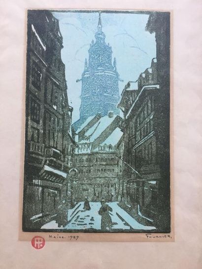 null [Allemagne] Edouard FOURNIER: MAINZ. 1929. Belle estampe en couleurs sur papier,...