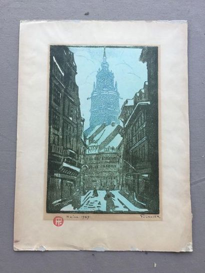 null [Allemagne] Edouard FOURNIER: MAINZ. 1929. Belle estampe en couleurs sur papier,...