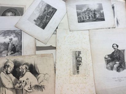 null GRAVURES : Réunion de 18 gravures du XIXe siècle, états et formats divers. Portraits,...