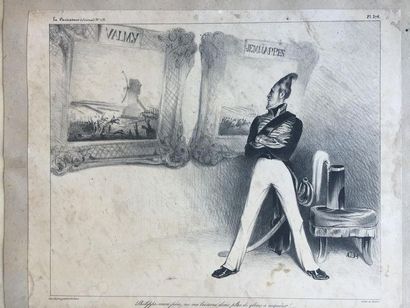null MILITARIA : Réunion de 2 lithographies du XIXe : Une caricature militaire, lithographie...