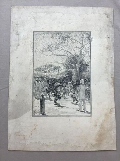 null AFRIQUE - Marius PERRET (1851-1900) Gravure originale sur carton montrant des...