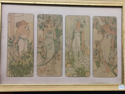 null MUCHA: Les Fleurs. La Rose; l'iris; l'œillet; le lys. 1896-1897. 4 lithographies...