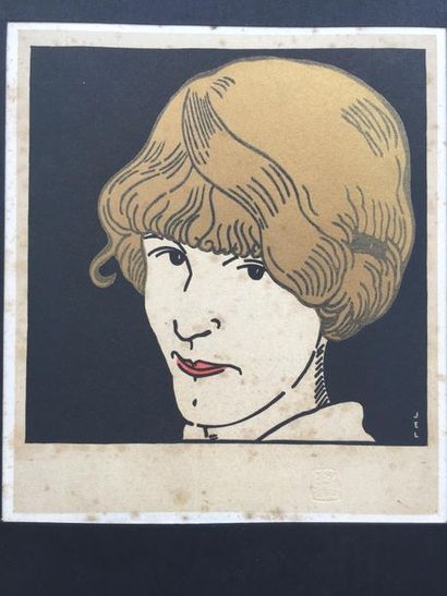 null LABOUREUR (J.-E.): Masque aux cheveux d'or. Lithographie originale, 15,5x18...