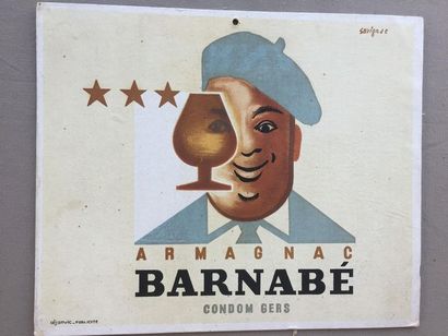 null ARMAGNAC: Carton publicitaire pour l'Armagnac Barnabé à Condom (Gers). Illustré...