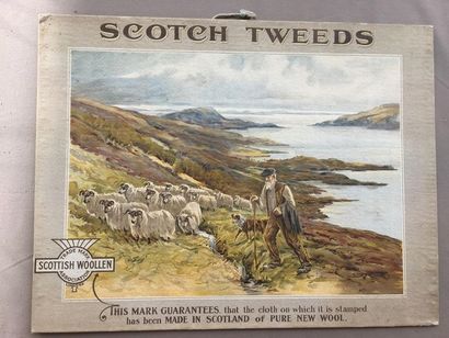 null WHISKY - Grand carton publicitaire illustré pour le Scotch Tweeds, whisky écossais....