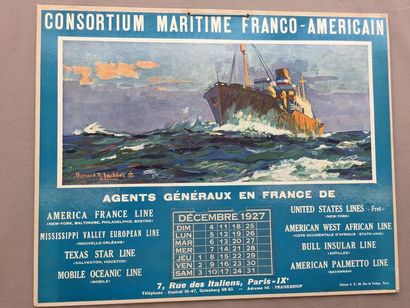 null MARINE: Réunion de deux grands cartons publicitaires "Consortium Maritime Franco-Américain"...