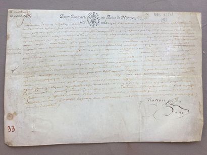 null Marque Postale de la Généralité de Paris six sols sur un document de 1675 manuscrit...