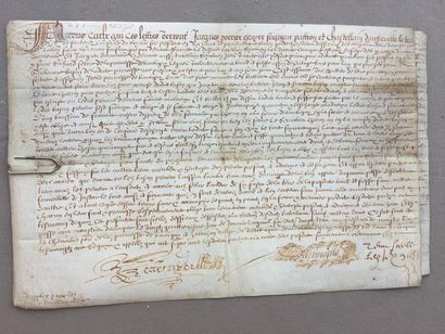 null Paris region: Two handwritten documents on calfskin about Jacques Poirier Seigneur...