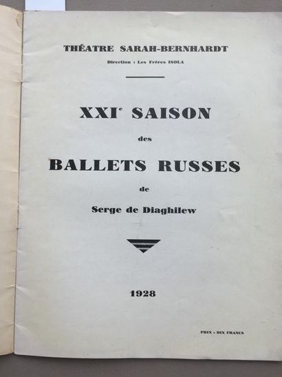null BALLETS RUSSES: Théatre Sarah-Bernhardt. XXI Saison des Balletes Russes de Serge...