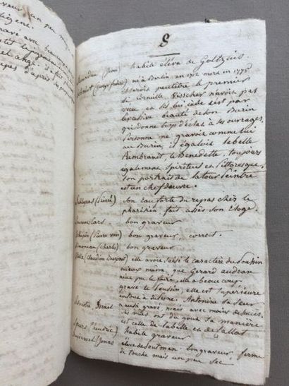 null BARROIS: Manuscript notebook titled: "Names of the main engravers" and giving...