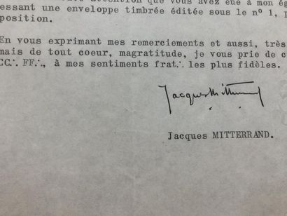 null FRANC-MACONNERIE - Grand Orient de France: Typed letter signed by Jacques MITTERAND...
