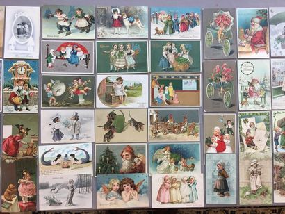 null FANTAISIES: Ensemble de 44 cartes fantaisies anciennes illustrées principalement...