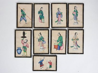 null Chine, XIX° siècle

Ensemble de neuf gravures réhaussées à la gouache

8,5 x...