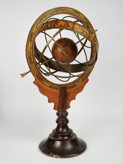 null Armillary sphere with zodiacal indications in brass, wood and glued paper

H...