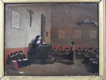 null François Bonvin (1817 - 1887) 

La classe,1879

Huile sur panneau signé en haut...