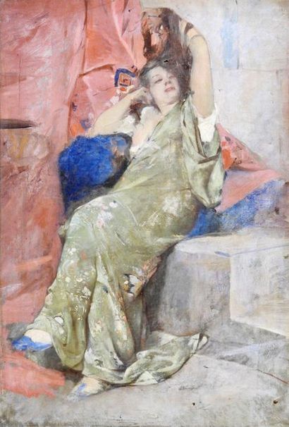 null Ecole française, vers 1900

Portrait de jeune femme alanguie

Huile sur toile...