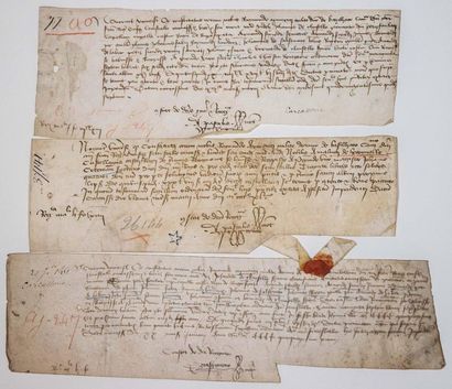 null - AUDE. 3 Chartes de CARCASSONNE (11) datées 1415, 1447 et 1451, à l'entête...