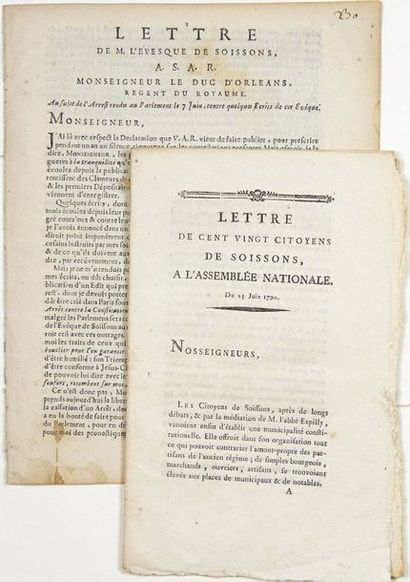 null - SO LET'S (AISNE). 2 Printed: "Letter from the Bishop of SOISSONS, to H.R.H....
