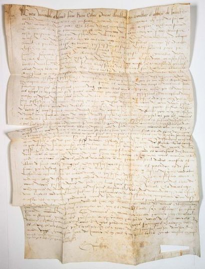 null - HAND AND GLOVE. 1538. Priory of SAINT-AUBIN DE LUIGNÉ (49). Parchment (69...