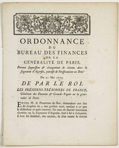 null - (SEINE-ET-MARNE) SEIGNEURIE D'AIGREFIN, À NEUFMOUTIERS EN BRIE. «Ordonnance...